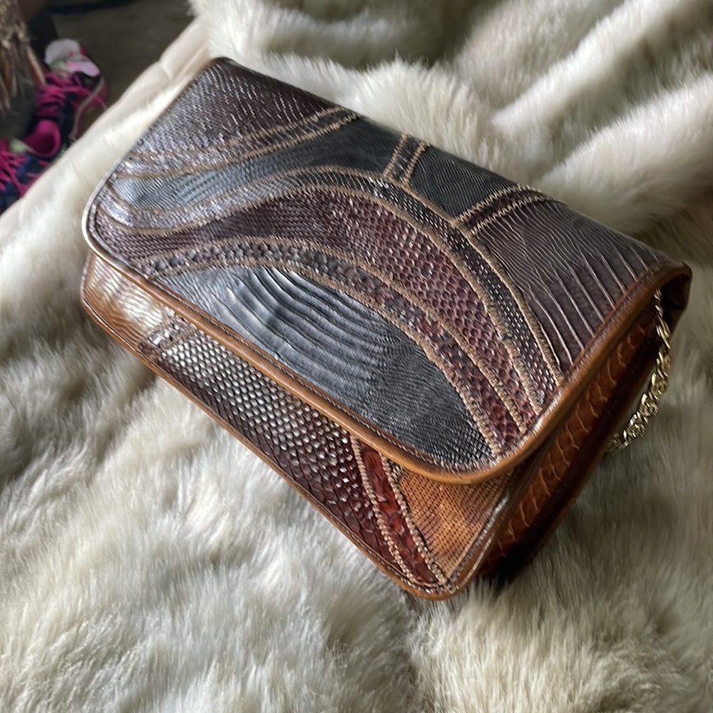 Bags by Varon vintage Patchwork Snakeskin & Leather Clutch brown/Carmel/black